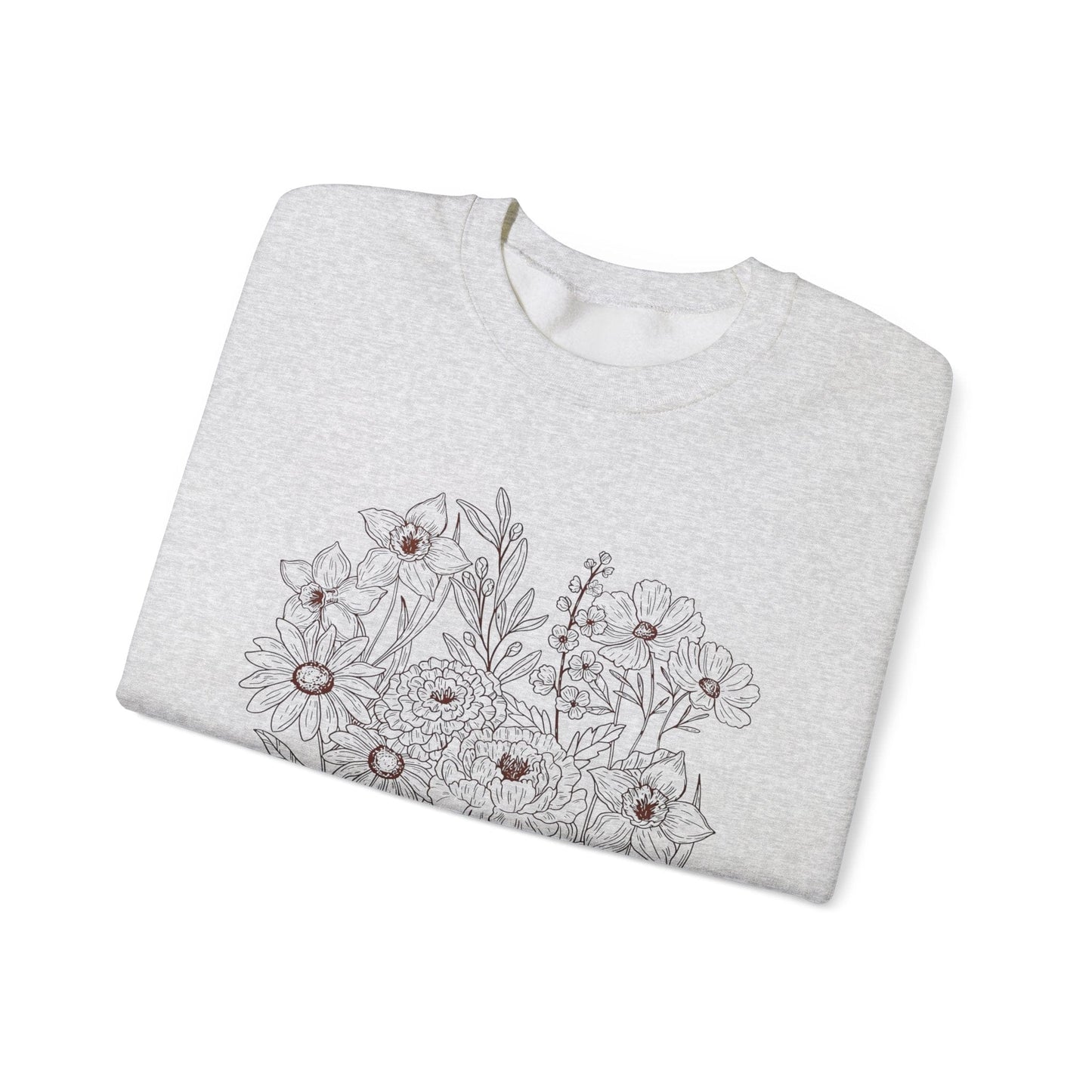Vintage Floral Line Art Sweatshirt | Dark Botanical Wildflower Design