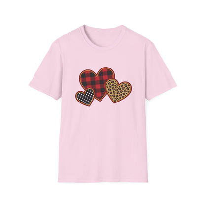 Patterned Hearts Valentine T-Shirt – Buffalo Plaid, Leopard & Polka Dot Love Design