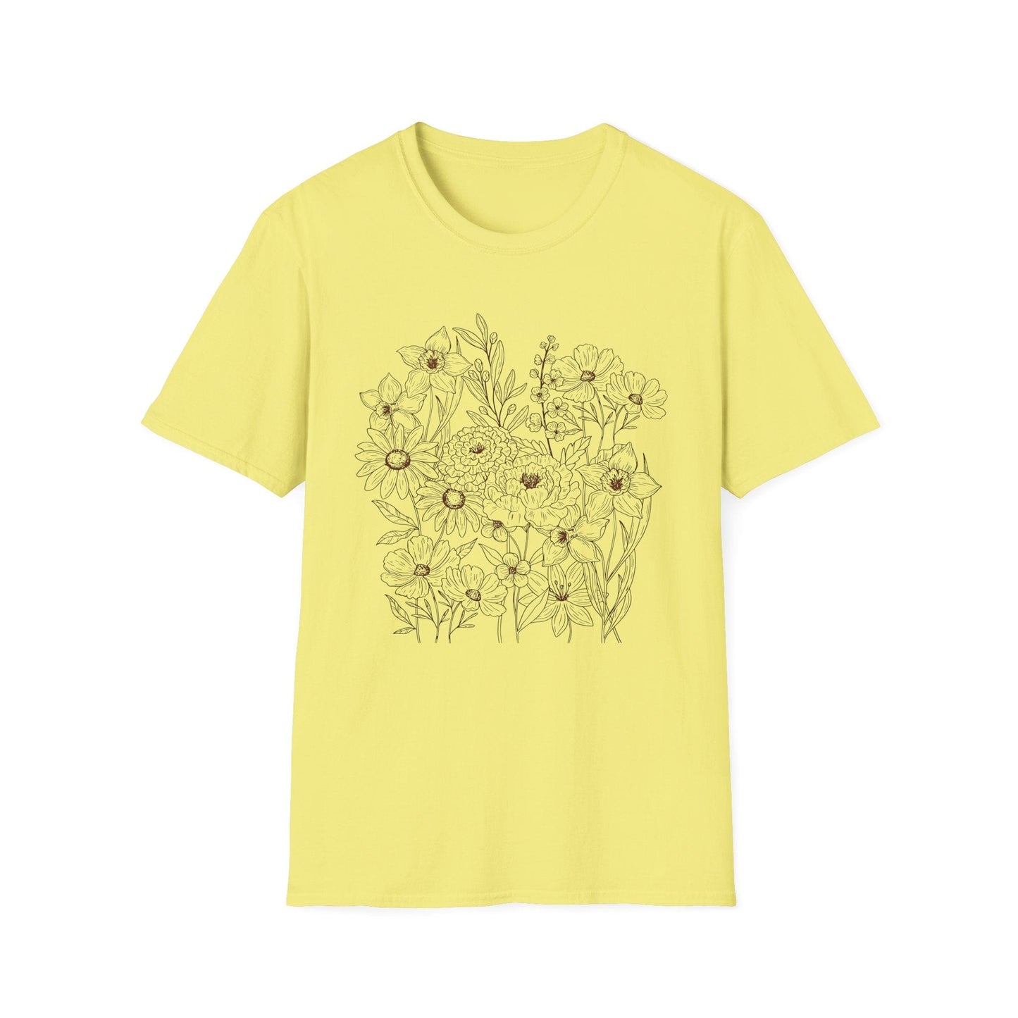 Vintage Floral Line Art t-shirt | Dark Botanical Wildflower Design