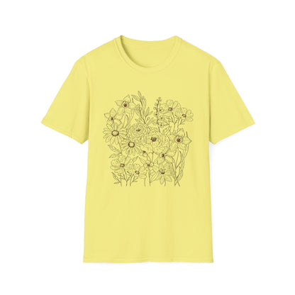 Vintage Floral Line Art t-shirt | Dark Botanical Wildflower Design