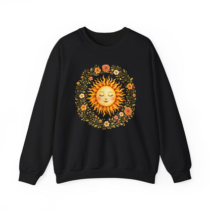 Radiant Sun & Floral Wreath Sweatshirt | Soft Botanical Spring Design