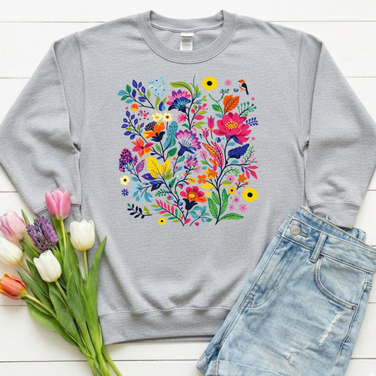 Bloom & Bright Spring Floral Shirt | Colorful Botanical Graphic Sweatshirt