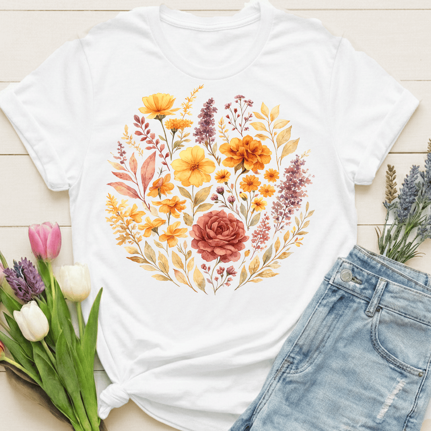 Soft Spring Floral Bouquet Shirt | Watercolor Wildflower Graphic Tee