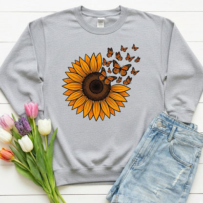Sunflower & Monarch Butterflies Shirt | Nature-Inspired Floral Sweatshirt