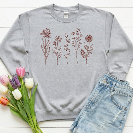 Minimal Wildflower Line Art Shirt | Botanical Sketch Floral Sweatshirt