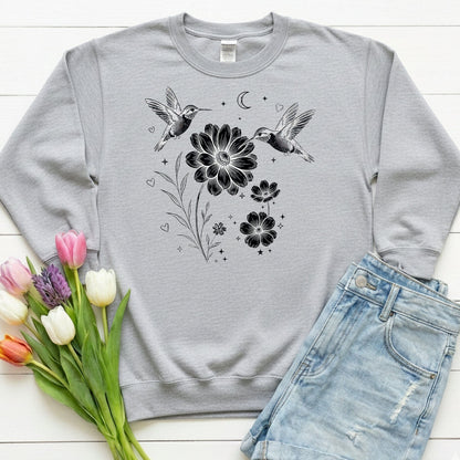 Hummingbird & Wildflower Sweatshirt | Minimal Botanical Nature Design