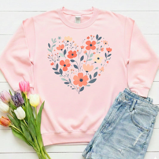 Floral Heart Sweatshirt | Soft Botanical Love Design