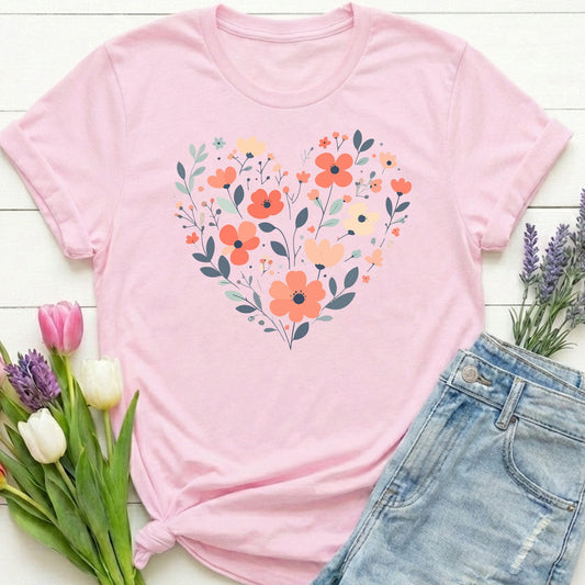 Floral Heart t-shirt | Soft Botanical Love Design