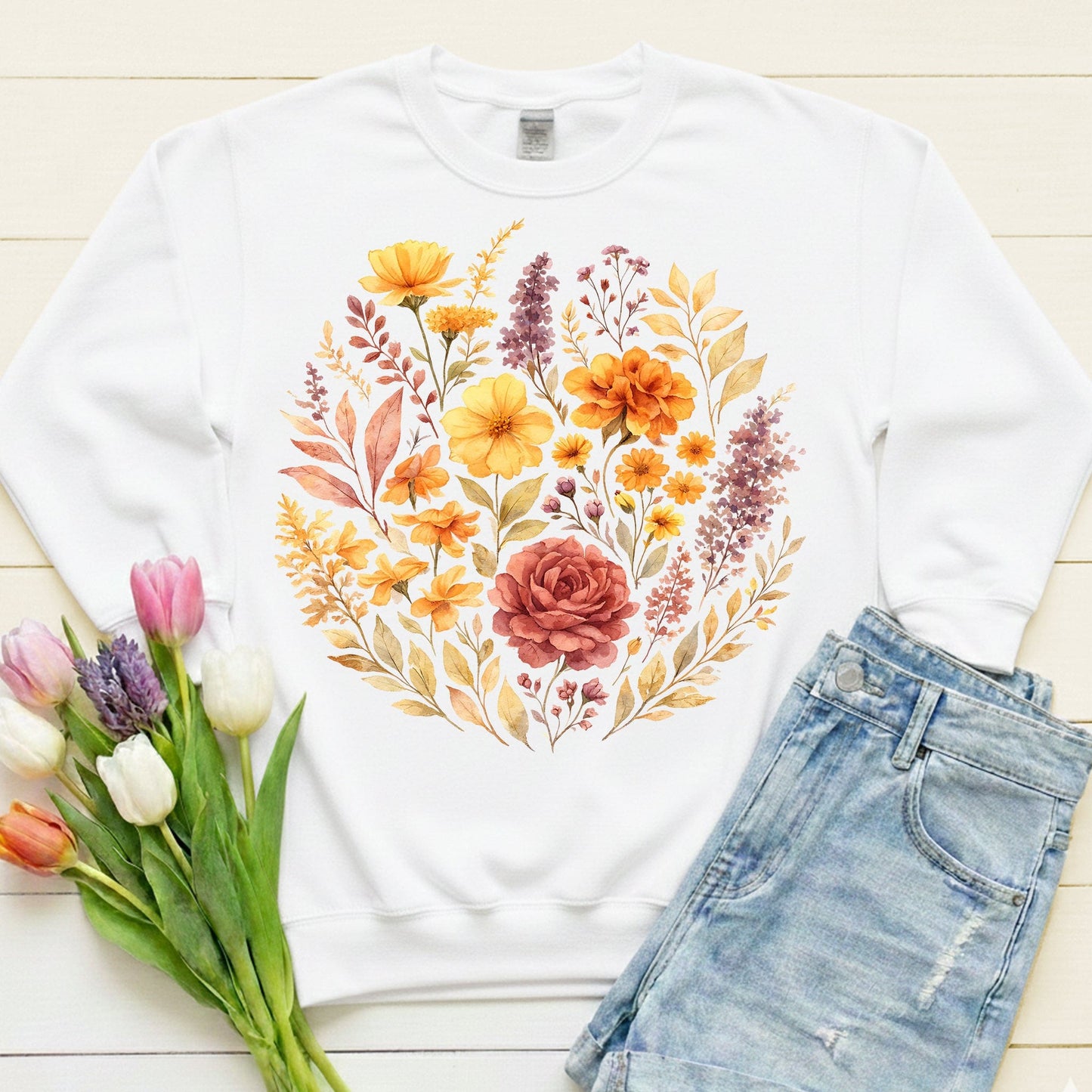 Soft Spring Floral Bouquet Shirt | Watercolor Wildflower Sweatshirt