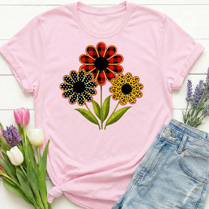 Patterned Floral Trio Shirt | Buffalo Plaid, Polka Dot & Leopard Spring Design