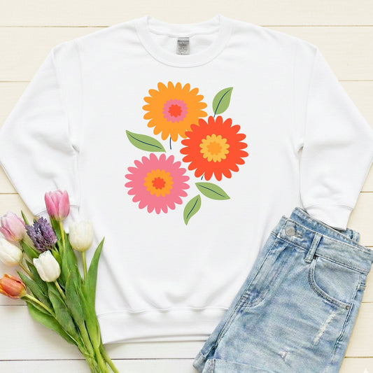 Retro Spring Flowers Sweatshirt | Colorful Minimal Floral Design