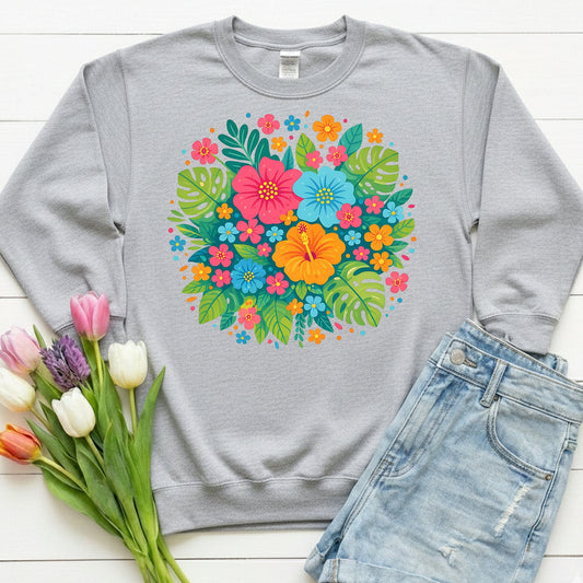 Tropical Bloom Floral Sweatshirt | Bright Botanical Spring Design