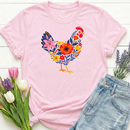 Floral Chicken Shirt | Folk Art Spring Farm Design