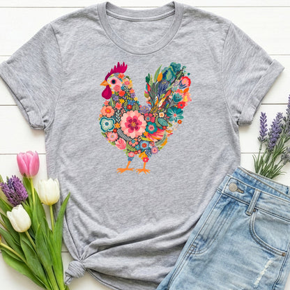 Floral Folk Hen t-shirt | Colorful Botanical Farmhouse Design