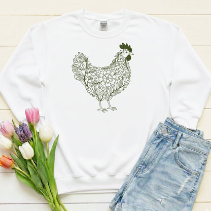 Floral Hen Line Art Sweatshirt | Minimal Farmhouse Botanical Design