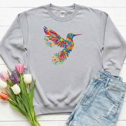 Vibrant Hummingbird Floral Shirt | Colorful Botanical Graphic Sweatshirt