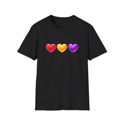 Colorful Candy Heart Trio Valentine Shirt | Cute Glossy Heart Love Sweatshirt