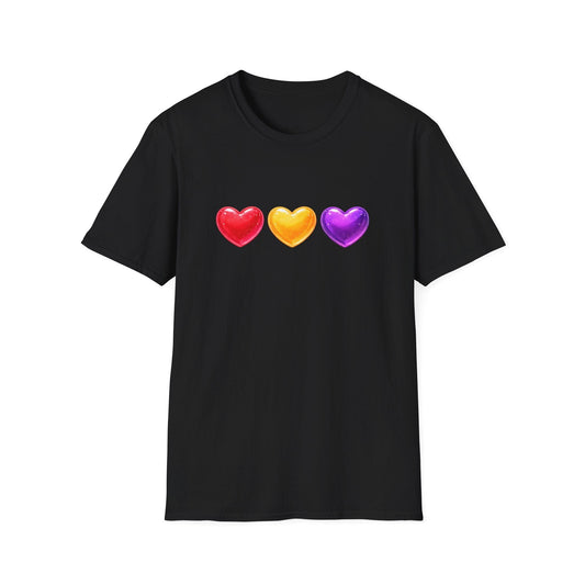 Colorful Candy Heart Trio Valentine Shirt | Cute Glossy Heart Love Sweatshirt