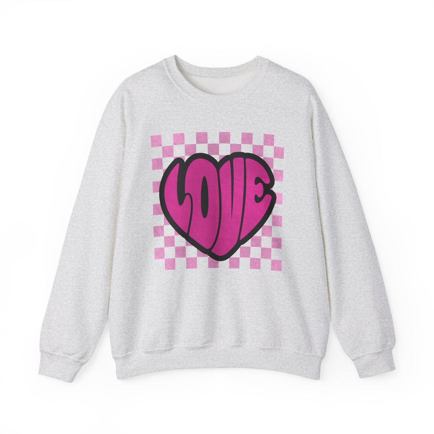 LOVE Heart Checkerboard Valentine Shirt | Trendy Pink Graphic Sweatshirt