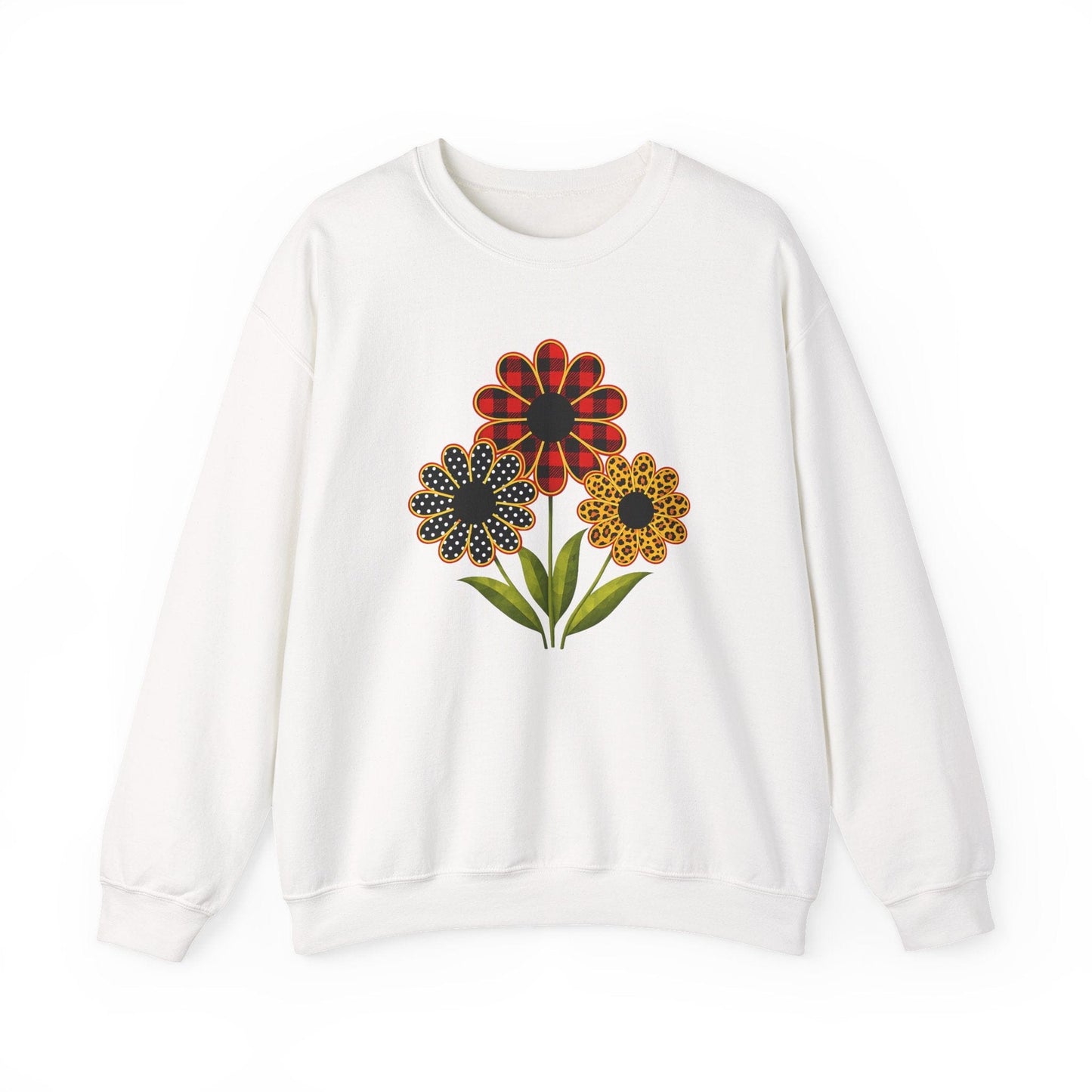 Patterned Floral Trio Sweatshirt | Buffalo Plaid, Polka Dot & Leopard Spring Design