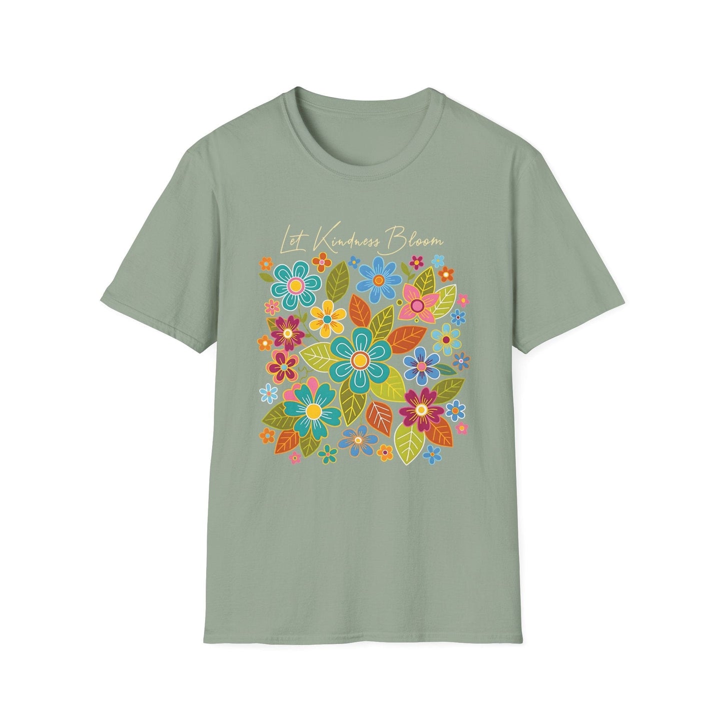 Let Kindness Bloom t-shirt | Colorful Floral Positivity Design