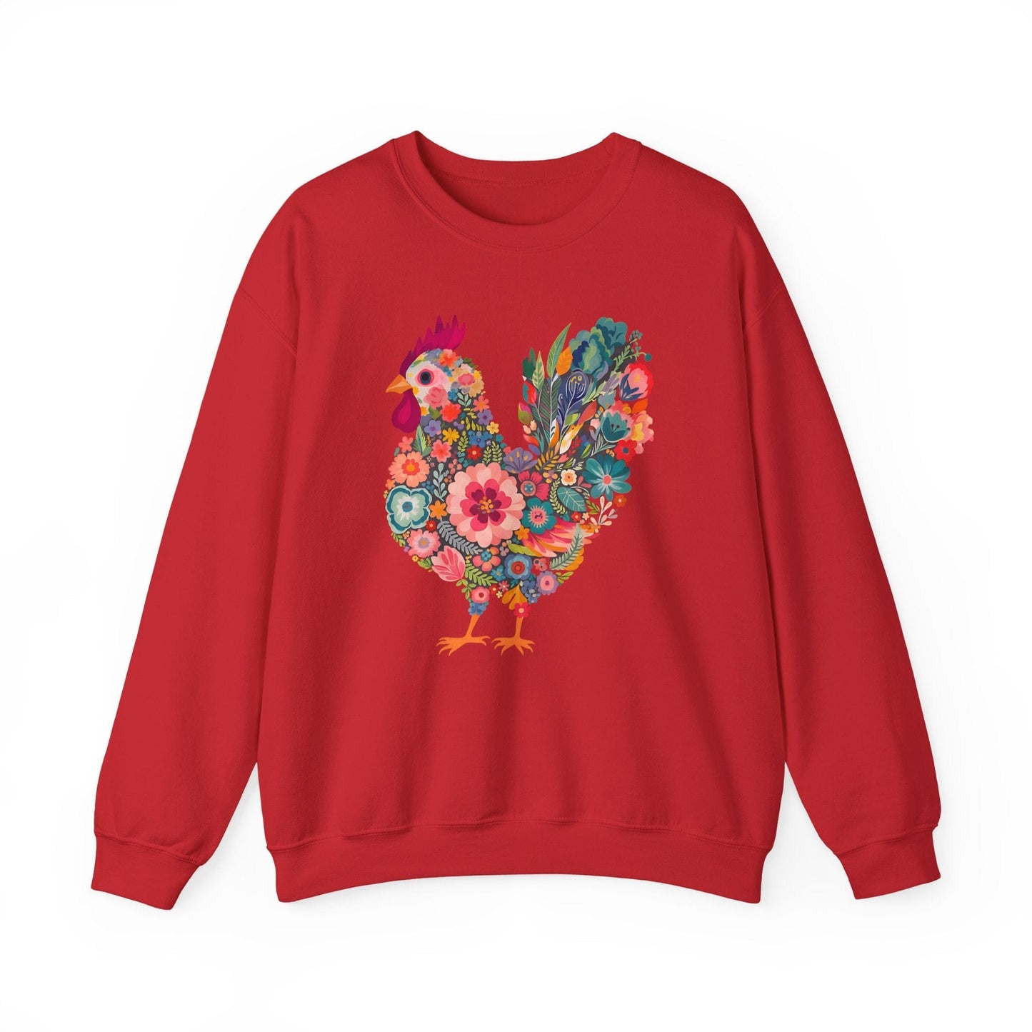 Floral Folk Hen Sweatshirt | Colorful Botanical Farmhouse Design