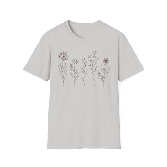 Minimal Wildflower Line Art Shirt | Botanical Sketch Floral Graphic Tee