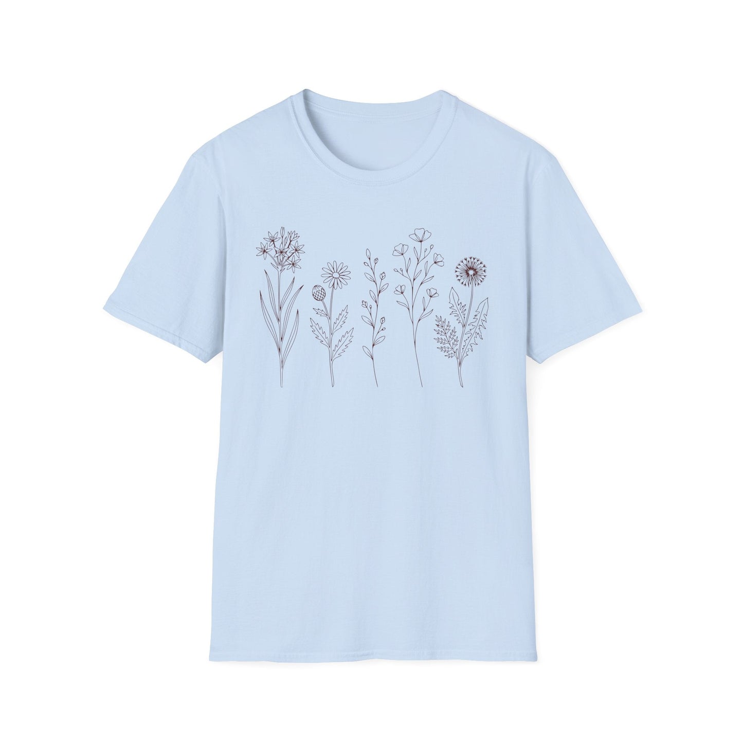 Minimal Wildflower Line Art Shirt | Botanical Sketch Floral Graphic Tee