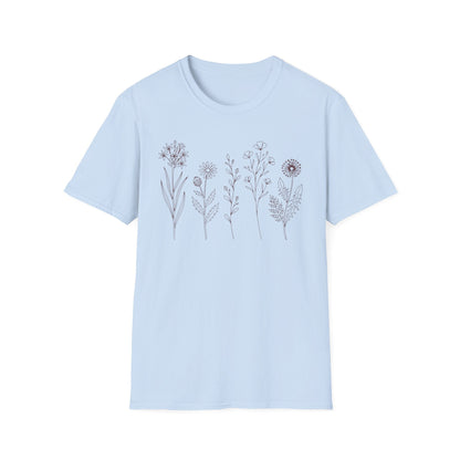 Minimal Wildflower Line Art Shirt | Botanical Sketch Floral Graphic Tee
