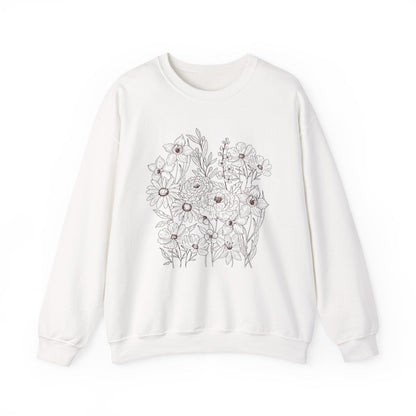 Vintage Floral Line Art Sweatshirt | Dark Botanical Wildflower Design