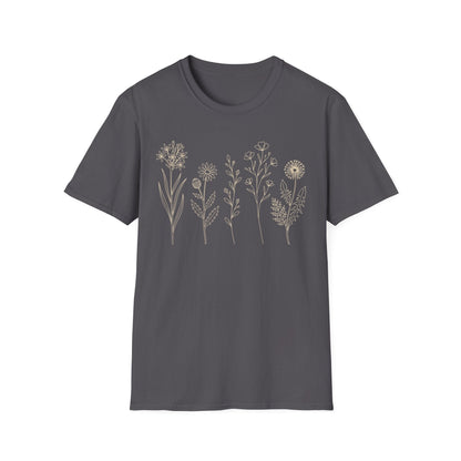 Minimal Wildflower Line Art Shirt | Botanical Sketch Floral Graphic Tee
