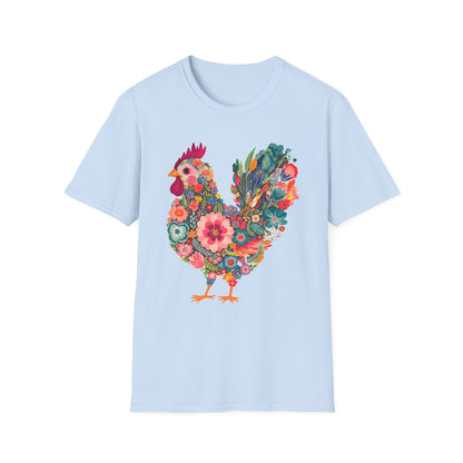 Floral Folk Hen t-shirt | Colorful Botanical Farmhouse Design