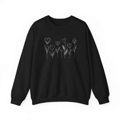 Delicate Heart Flower Valentine Shirt | Minimal Romantic Line Art Sweatshirt