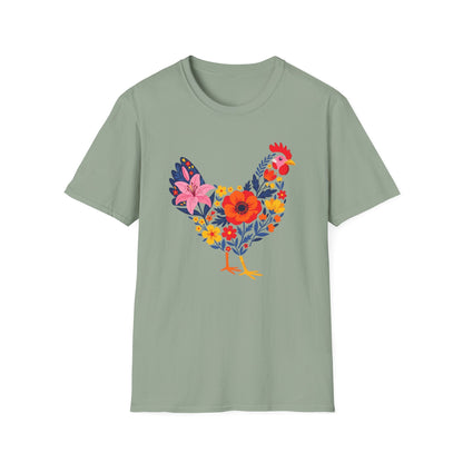 Floral Chicken Shirt | Folk Art Spring Farm Design