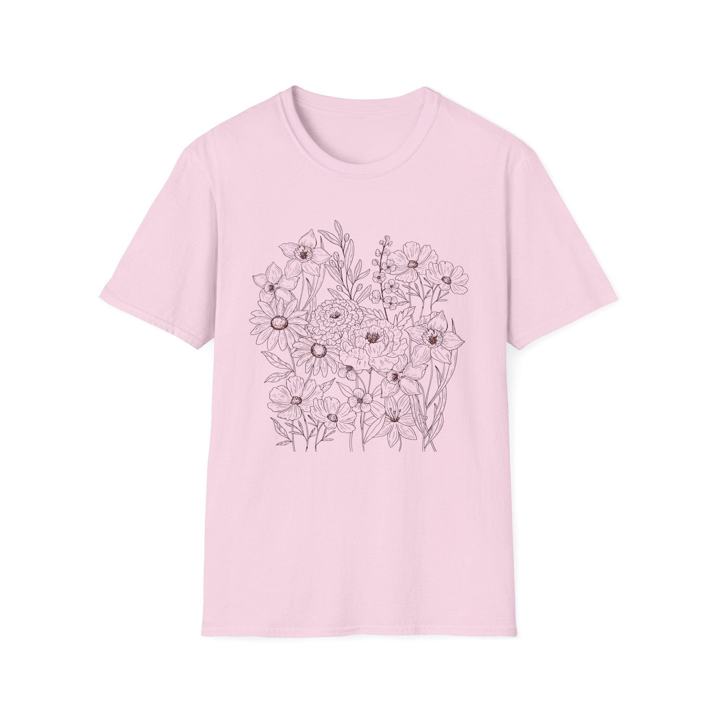 Vintage Floral Line Art t-shirt | Dark Botanical Wildflower Design