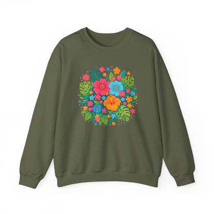 Tropical Bloom Floral Sweatshirt | Bright Botanical Spring Design