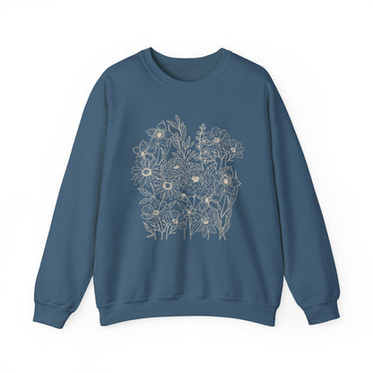 Vintage Floral Line Art Sweatshirt | Dark Botanical Wildflower Design