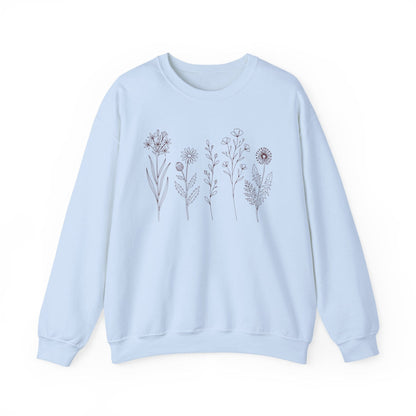 Minimal Wildflower Line Art Shirt | Botanical Sketch Floral Sweatshirt