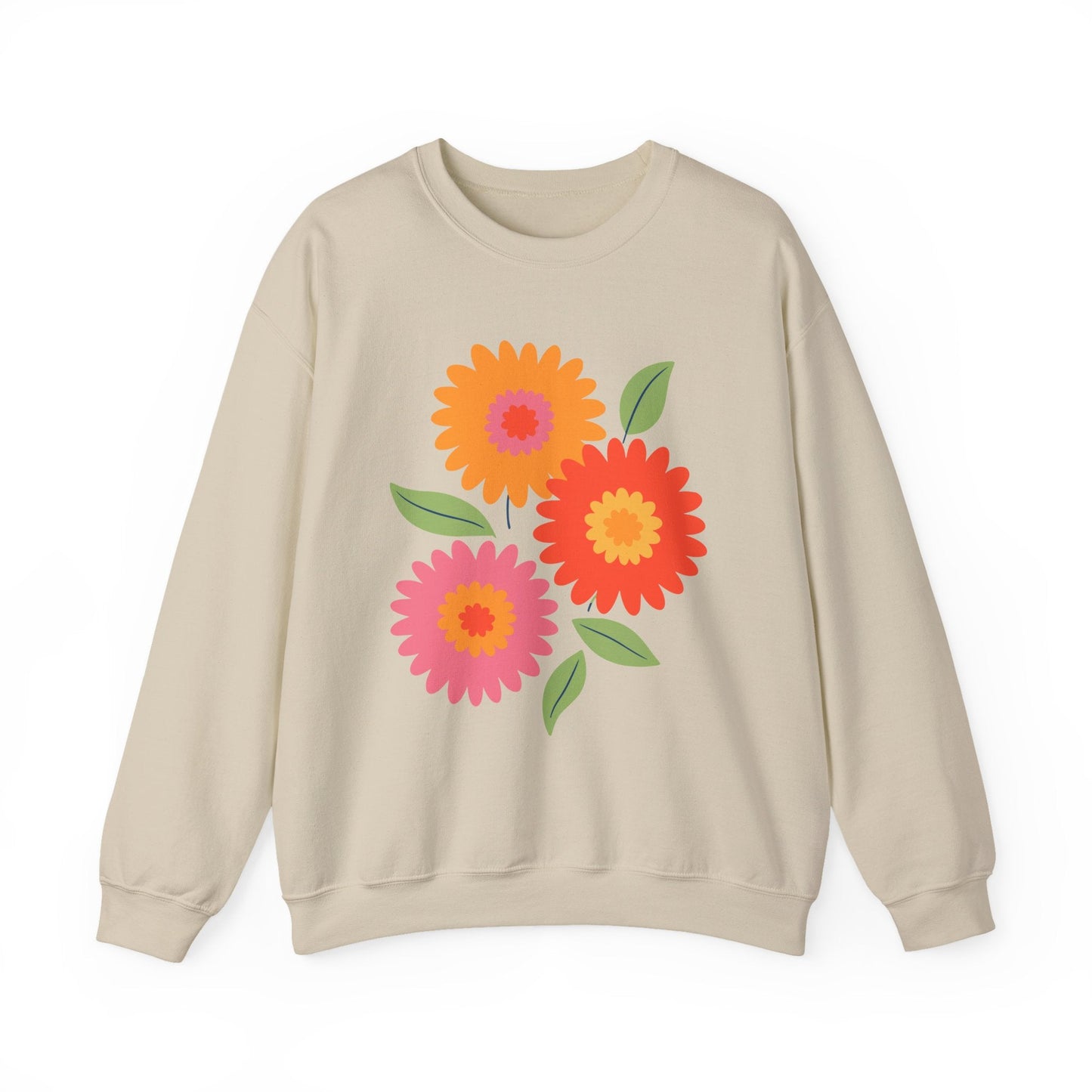 Retro Spring Flowers Sweatshirt | Colorful Minimal Floral Design