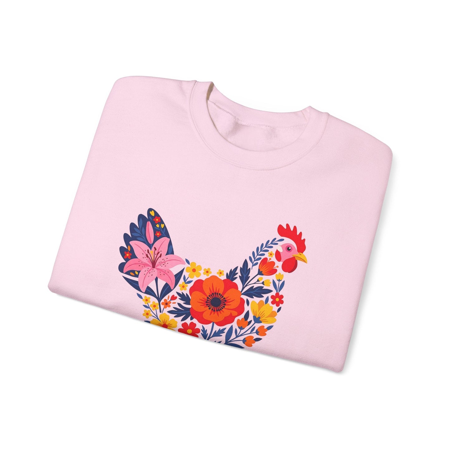 Floral Chicken Sweatshirt | Folk Art Spring Farm Design