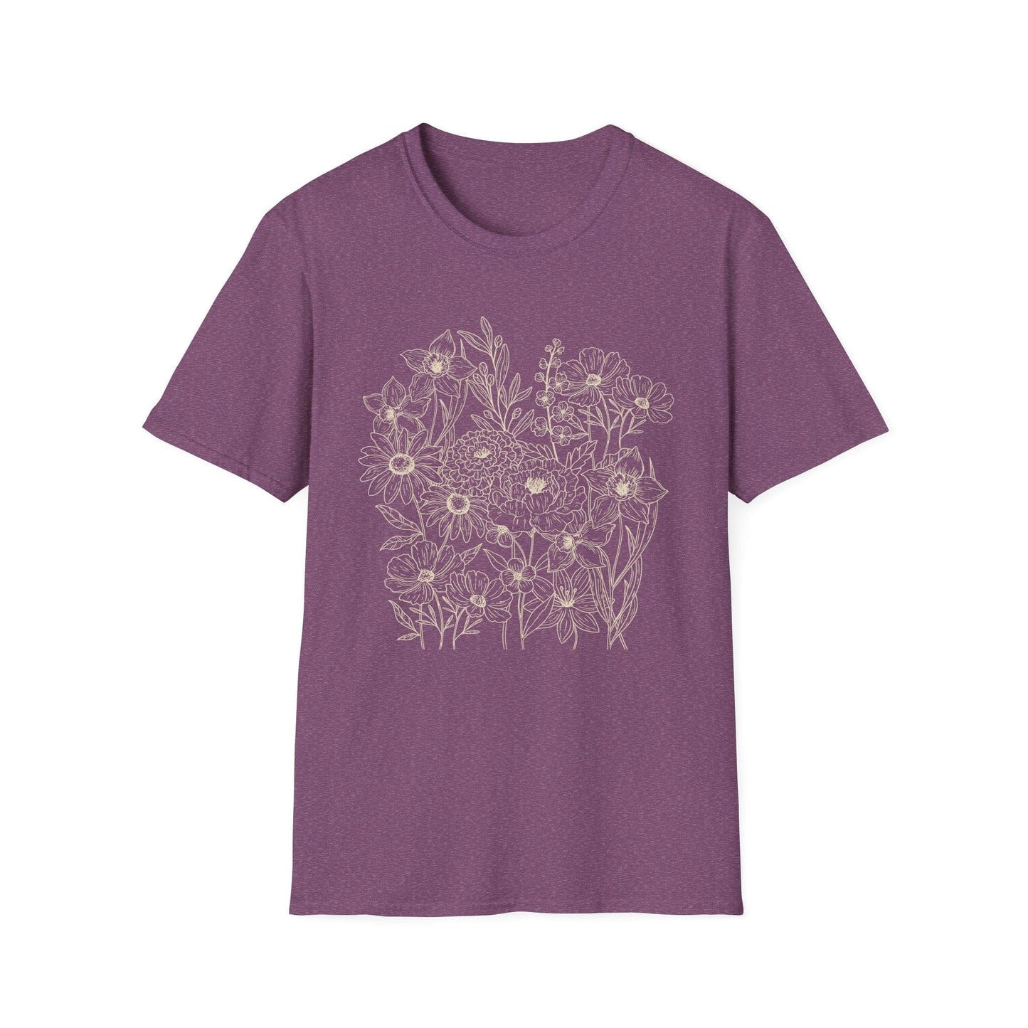 Vintage Floral Line Art t-shirt | Dark Botanical Wildflower Design