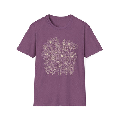 Vintage Floral Line Art t-shirt | Dark Botanical Wildflower Design