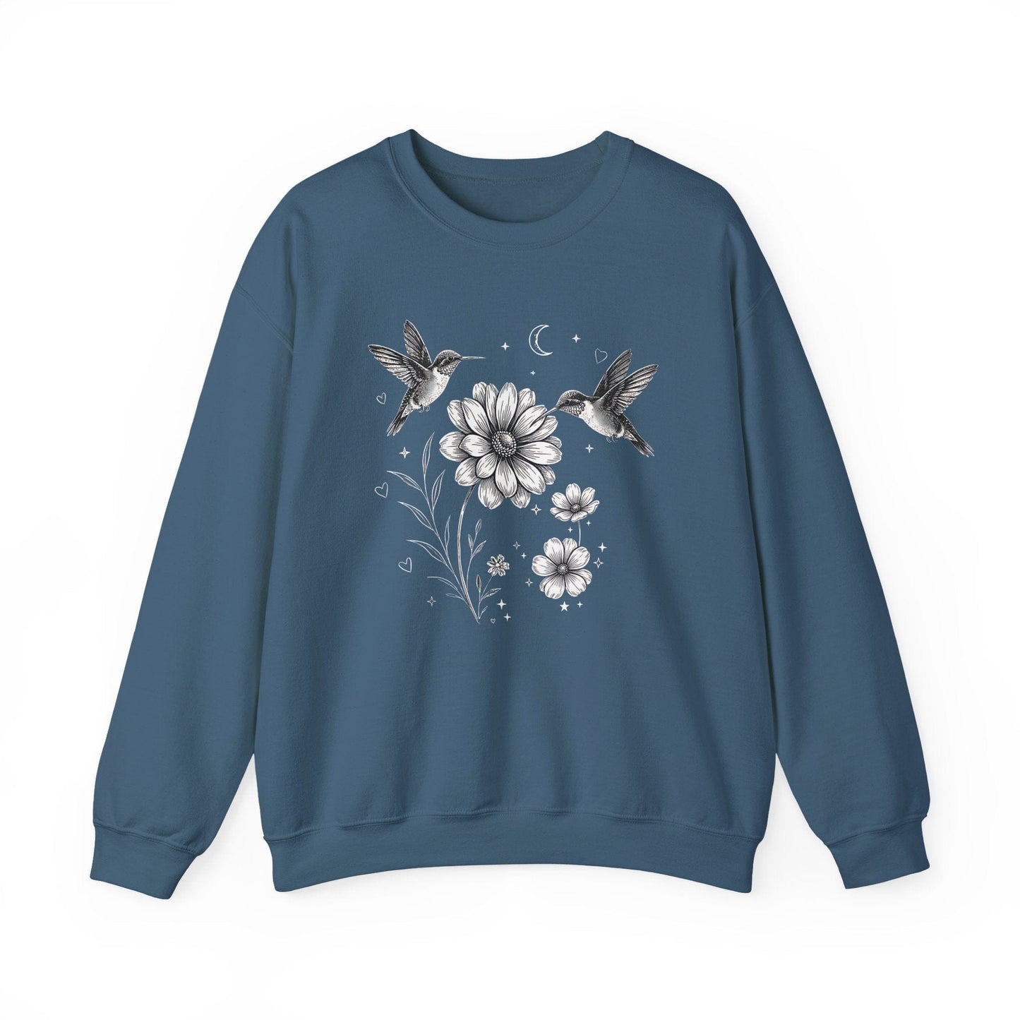 Hummingbird & Wildflower Sweatshirt | Minimal Botanical Nature Design