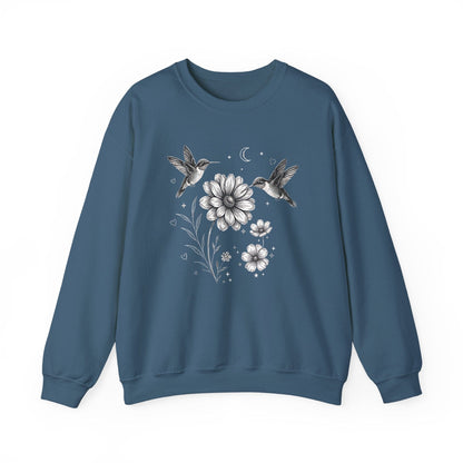 Hummingbird & Wildflower Sweatshirt | Minimal Botanical Nature Design