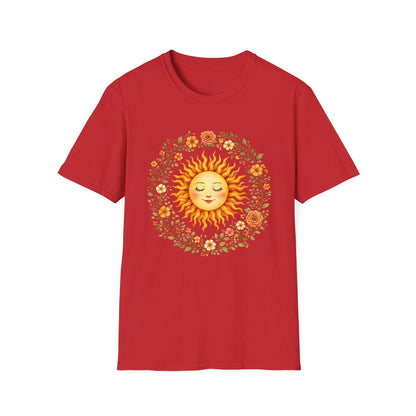 Radiant Sun & Floral Wreath t-shirt | Soft Botanical Spring Design