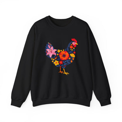 Floral Chicken Sweatshirt | Folk Art Spring Farm Design