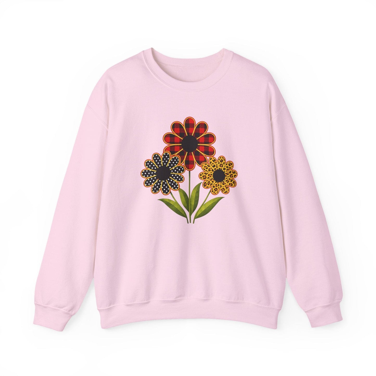 Patterned Floral Trio Sweatshirt | Buffalo Plaid, Polka Dot & Leopard Spring Design