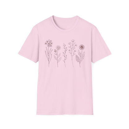 Minimal Wildflower Line Art Shirt | Botanical Sketch Floral Graphic Tee