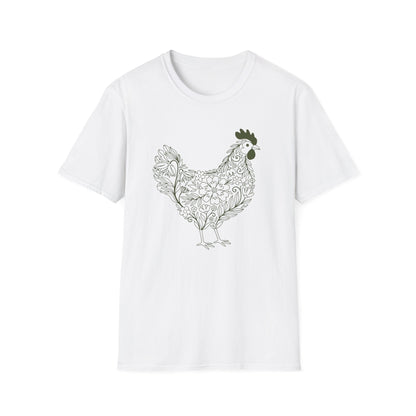 Floral Hen Line Art Shirt | Minimal Farmhouse Botanical Design