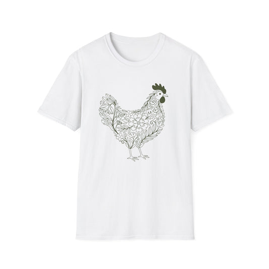 Floral Hen Line Art Shirt | Minimal Farmhouse Botanical Design